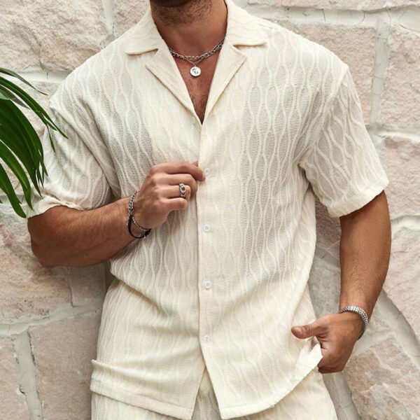 Men's Summer Tracksuit Set - Stylish Lapel Shirt & Shorts | Breathable Cotton-Blend Beach Holiday & Casual Outfits - Image 2