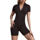 Sleek Yoga Jumpsuit Shorts - Open Collar, High-Stretch Women's Activewear