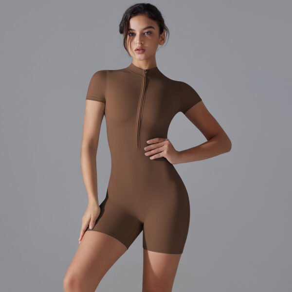 Women's Summer Yoga Bodysuit - Slim Zipper Sportswear for Dance & Fitness - Image 5